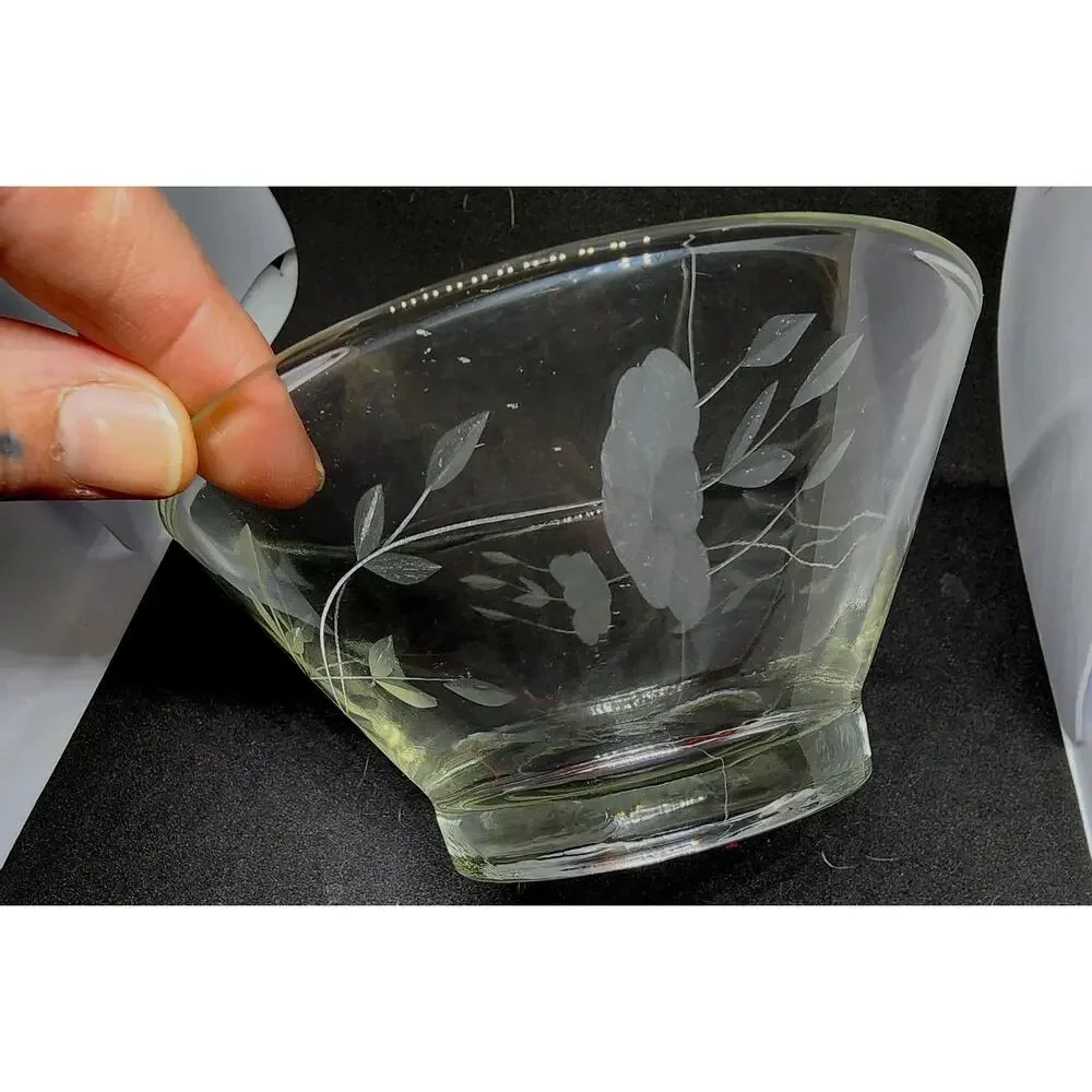 Vtg Princess House Crystal Etched Condiment Bowl plate Scalloped Spoon New w Box